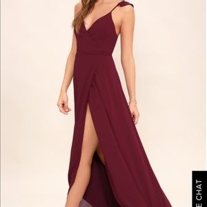 Lulus HERE'S TO US BURGUNDY HIGH-LOW WRAP DRESS